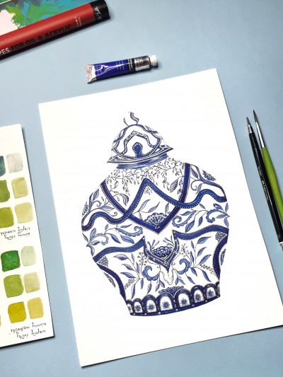  Akwarele-oryginały  - Navy amphora